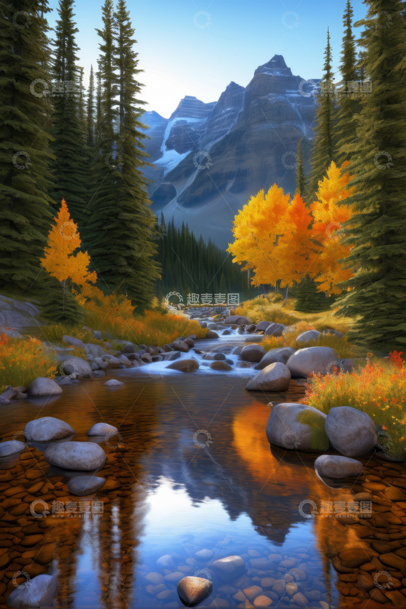 高清大图下载【趣麦麦图】山间溪流森林秋日自然风光
