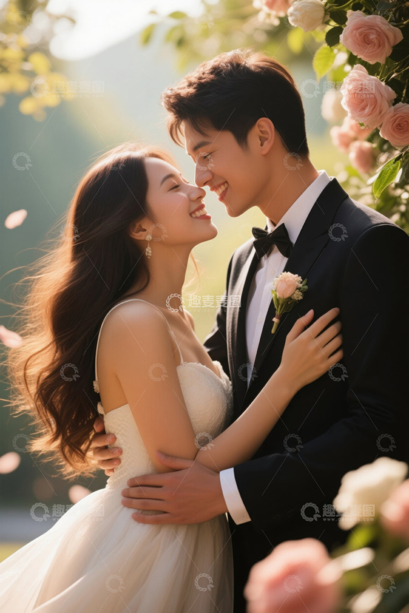 高清大图下载【趣麦麦图】新郎新娘户外亲密相拥