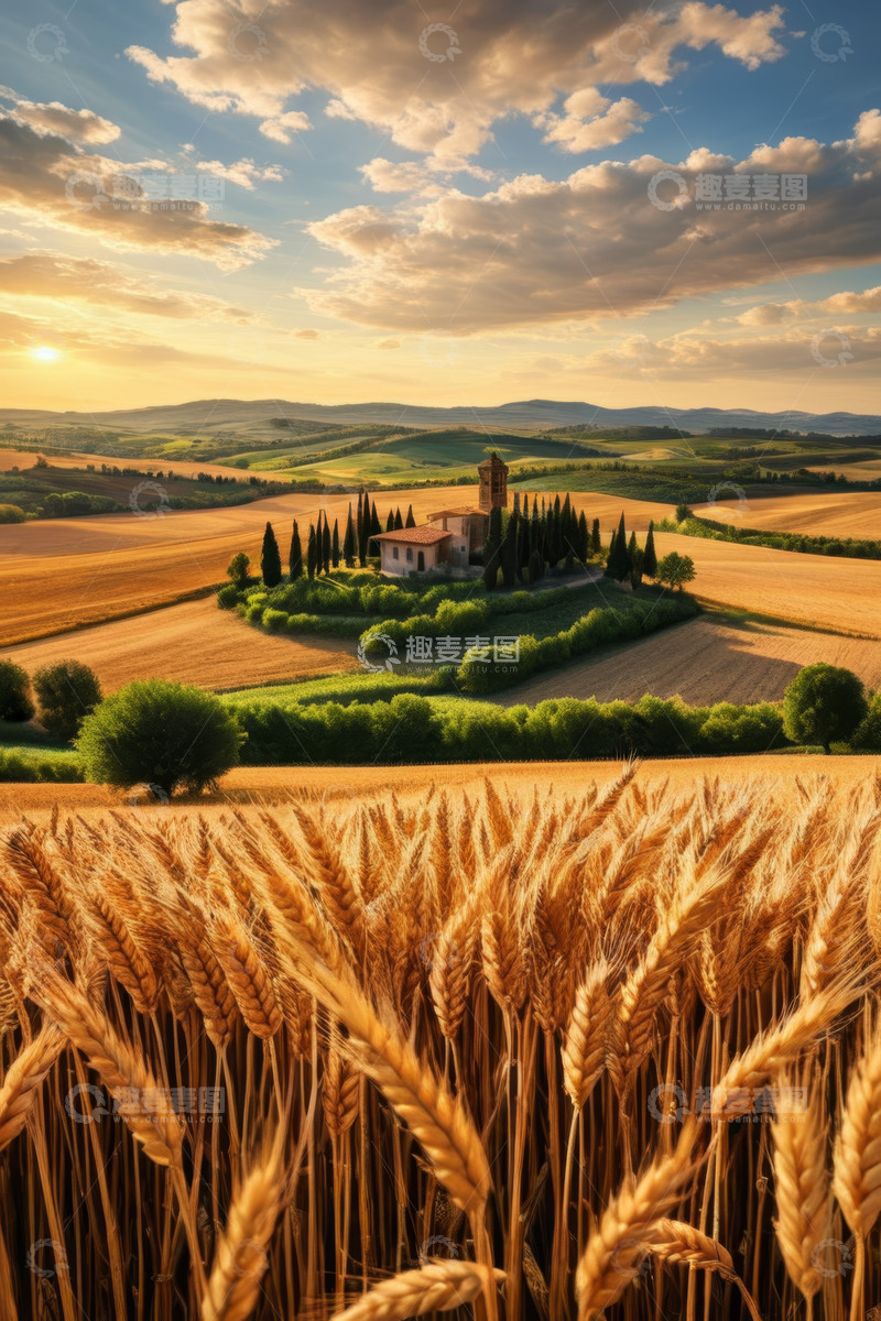 高清大图下载【趣麦麦图】意大利田园麦田风景