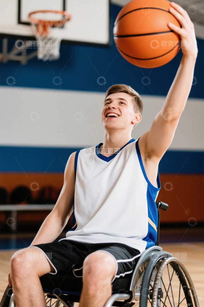 高清大图下载【趣麦麦图】轮椅篮球运动员持球准备投篮