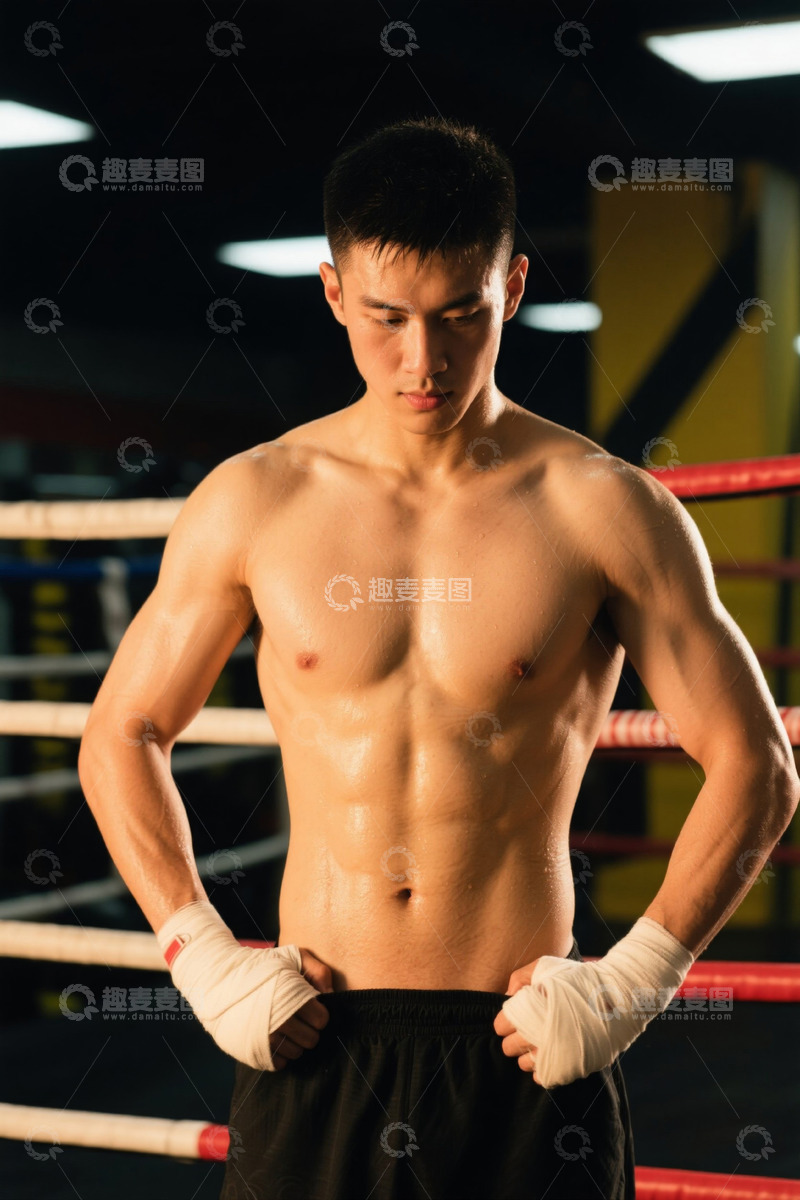 高清大图下载【趣麦麦图】拳击手在拳击场休息画面