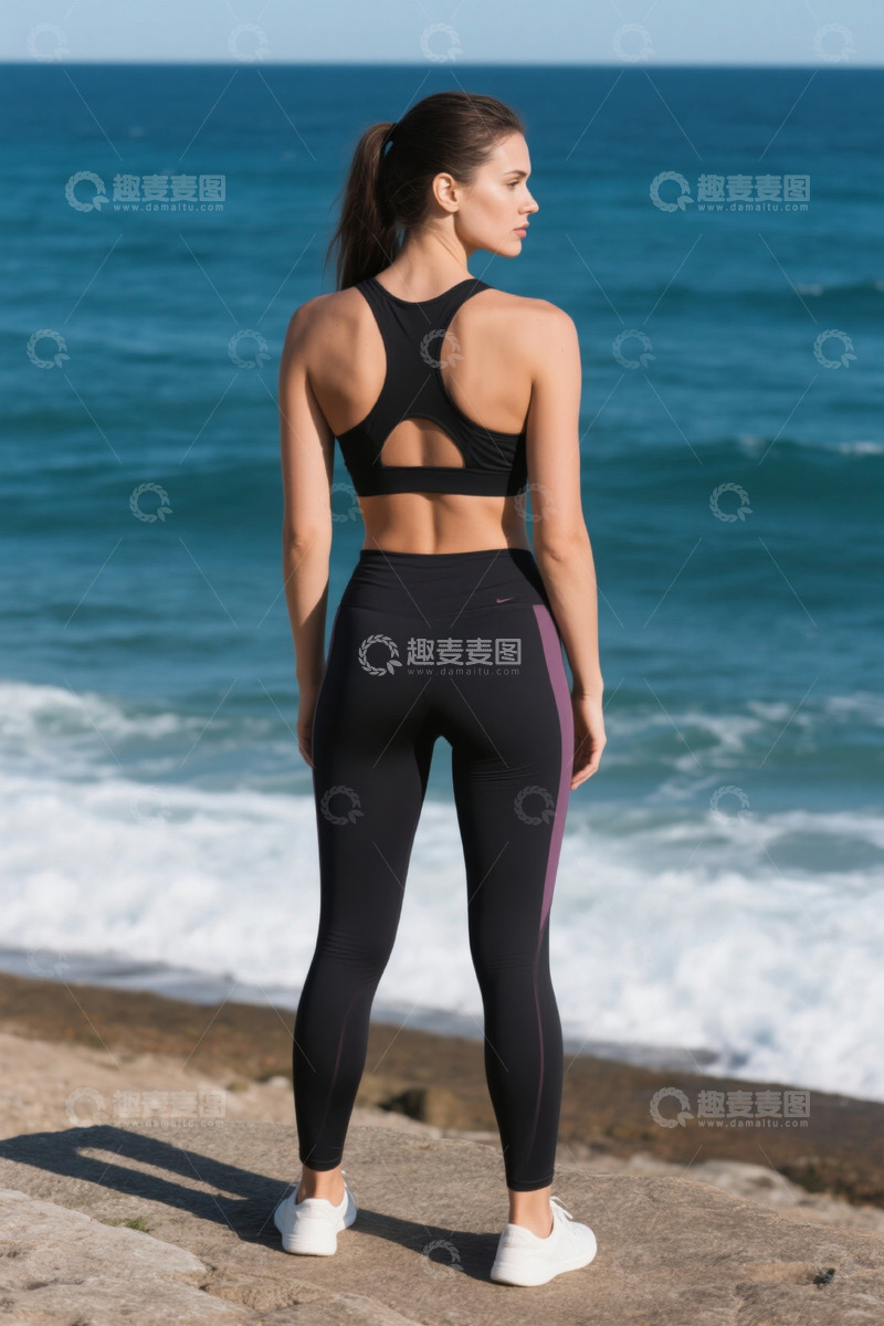 高清大图下载【趣麦麦图】海边健身女性背影