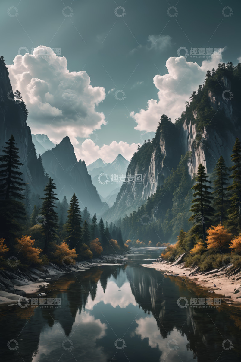 高清大图下载【趣麦麦图】山间河流自然风光景色