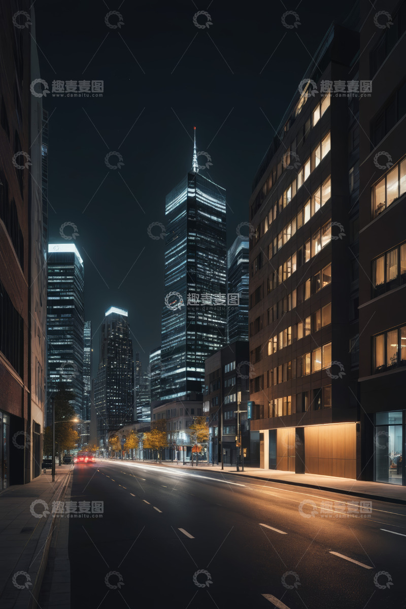 高清大图下载【趣麦麦图】夜晚城市街道高楼景象