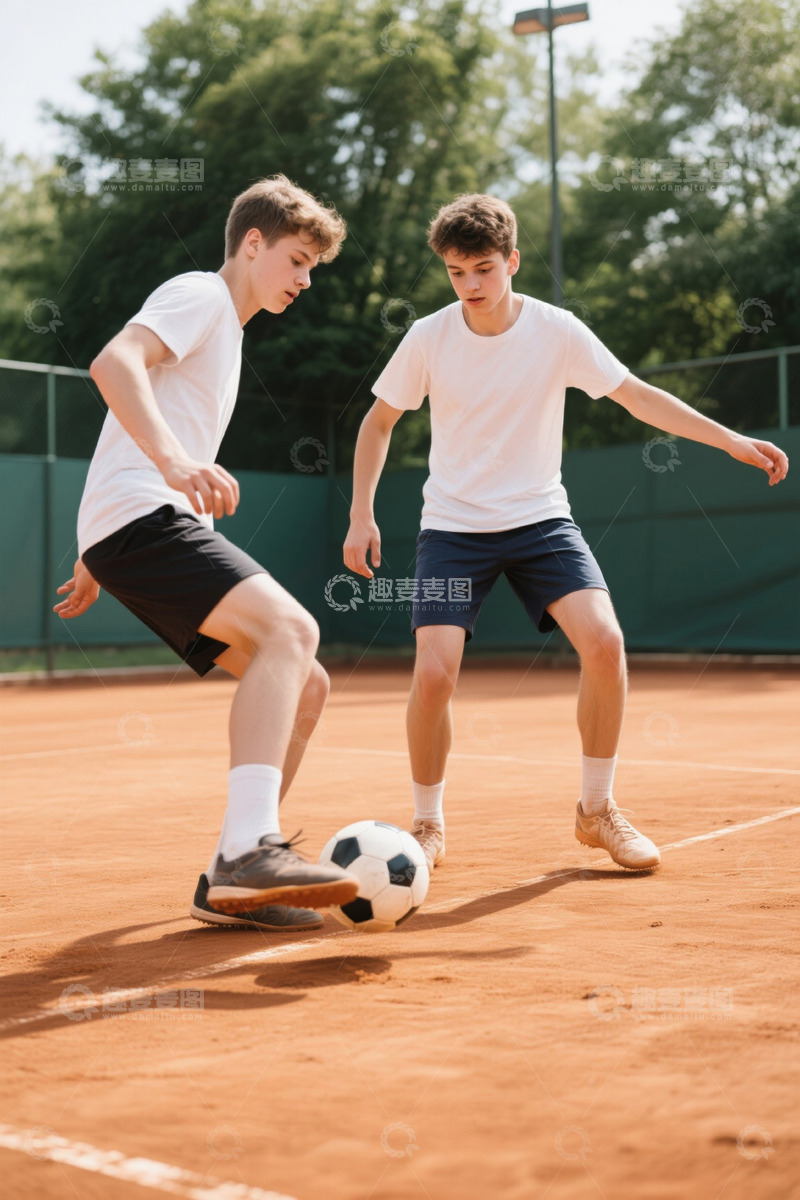 高清大图下载【趣麦麦图】青少年户外足球场踢足球场景