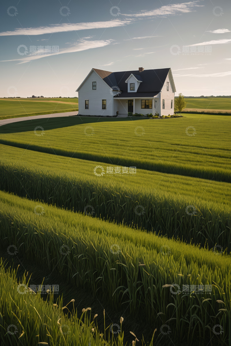 高清大图下载【趣麦麦图】田野中的独栋白色房屋