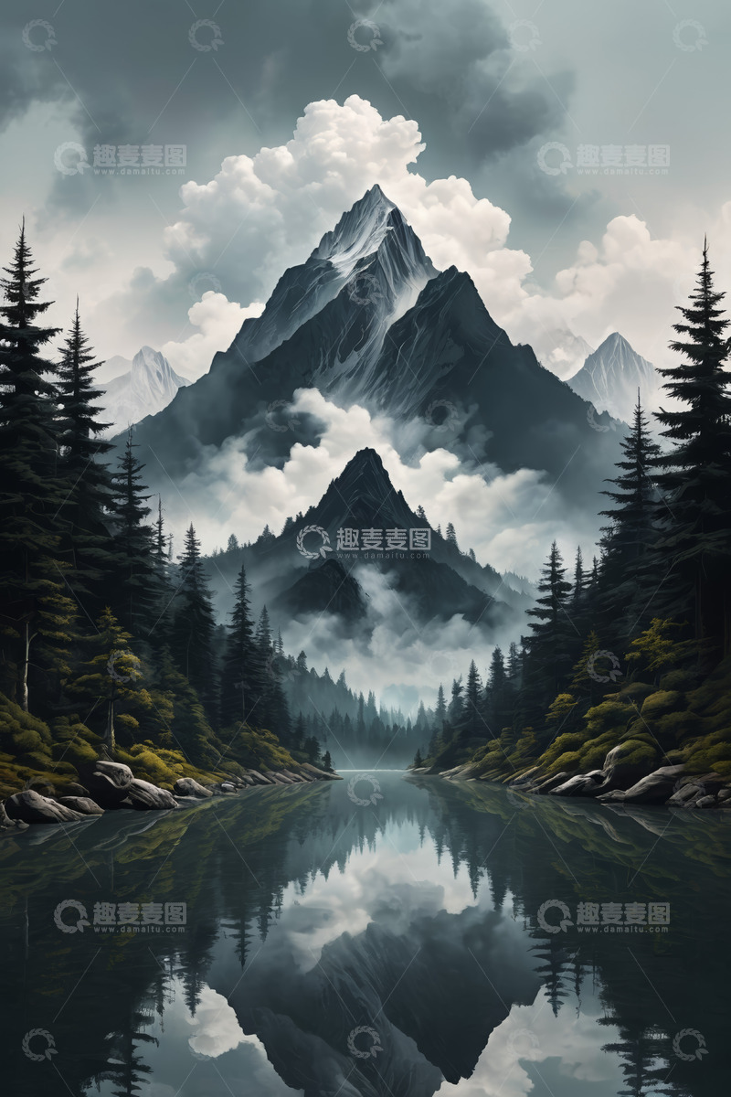 高清大图下载【趣麦麦图】山林湖泊间的壮丽山景