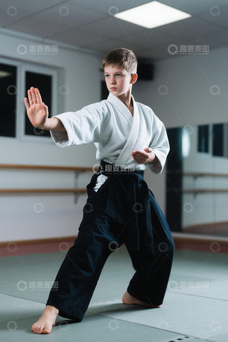 高清大图下载【趣麦麦图】男孩练习空手道姿势