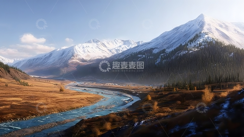 高清大图下载【趣麦麦图】雪山河流自然风光摄影图片