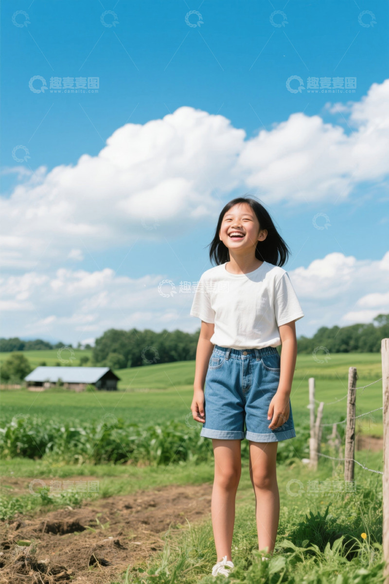 高清大图下载【趣麦麦图】户外田野中欢笑的女孩