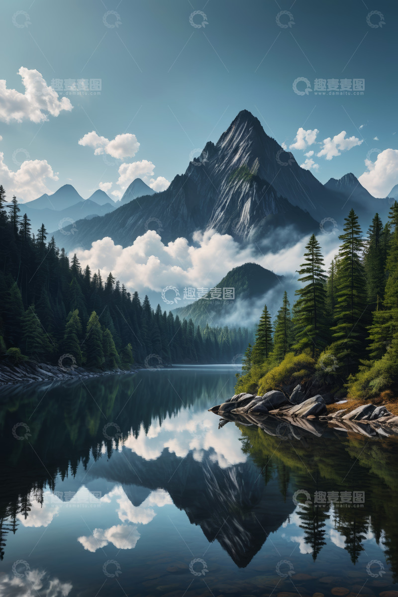 高清大图下载【趣麦麦图】山林湖泊自然风光全景