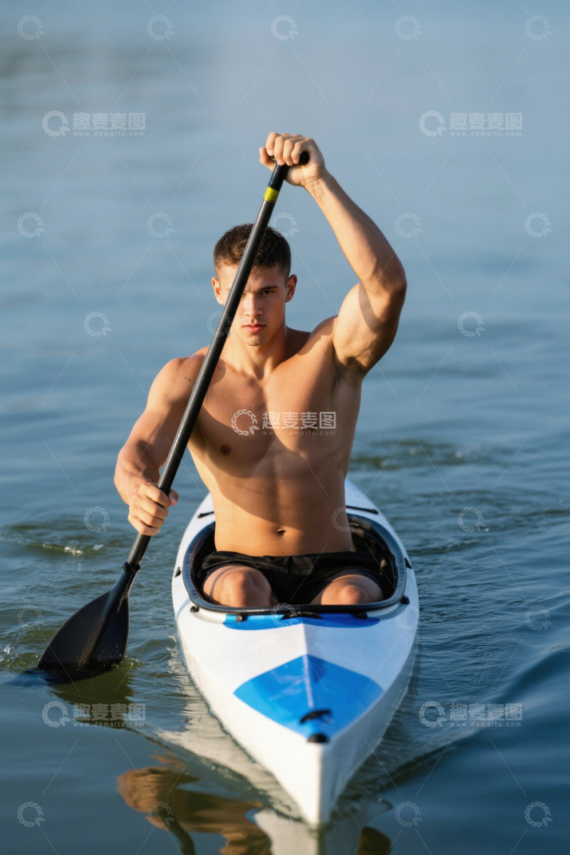 高清大图下载【趣麦麦图】男子户外划皮划艇