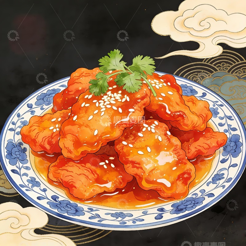 高清大图下载【趣麦麦图】锅包肉插画图片