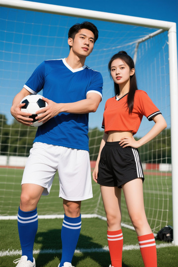 男女足球爱好者球场合影