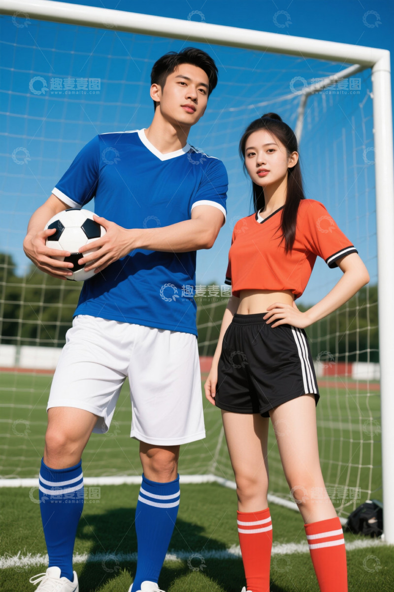 高清大图下载【趣麦麦图】男女足球爱好者球场合影