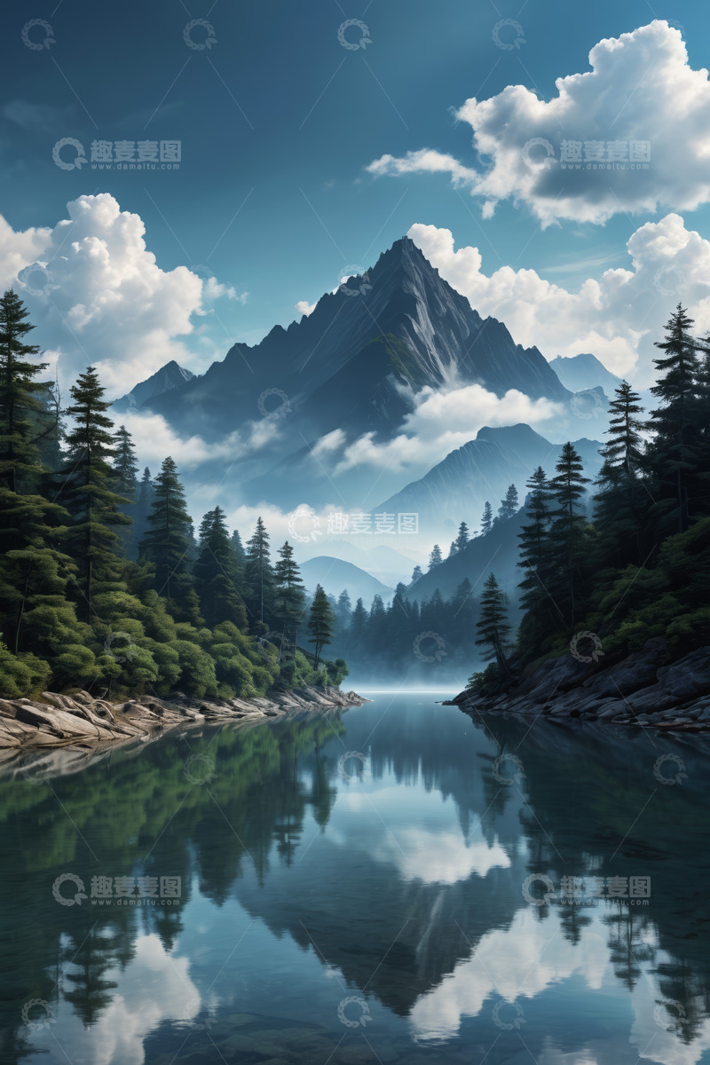 高清大图下载【趣麦麦图】山间湖泊与森林自然风光