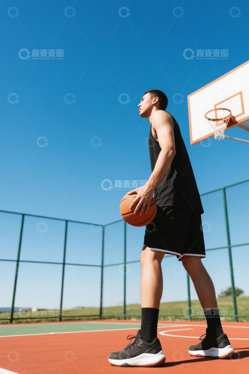 高清大图下载【趣麦麦图】户外篮球场上持篮球的男子