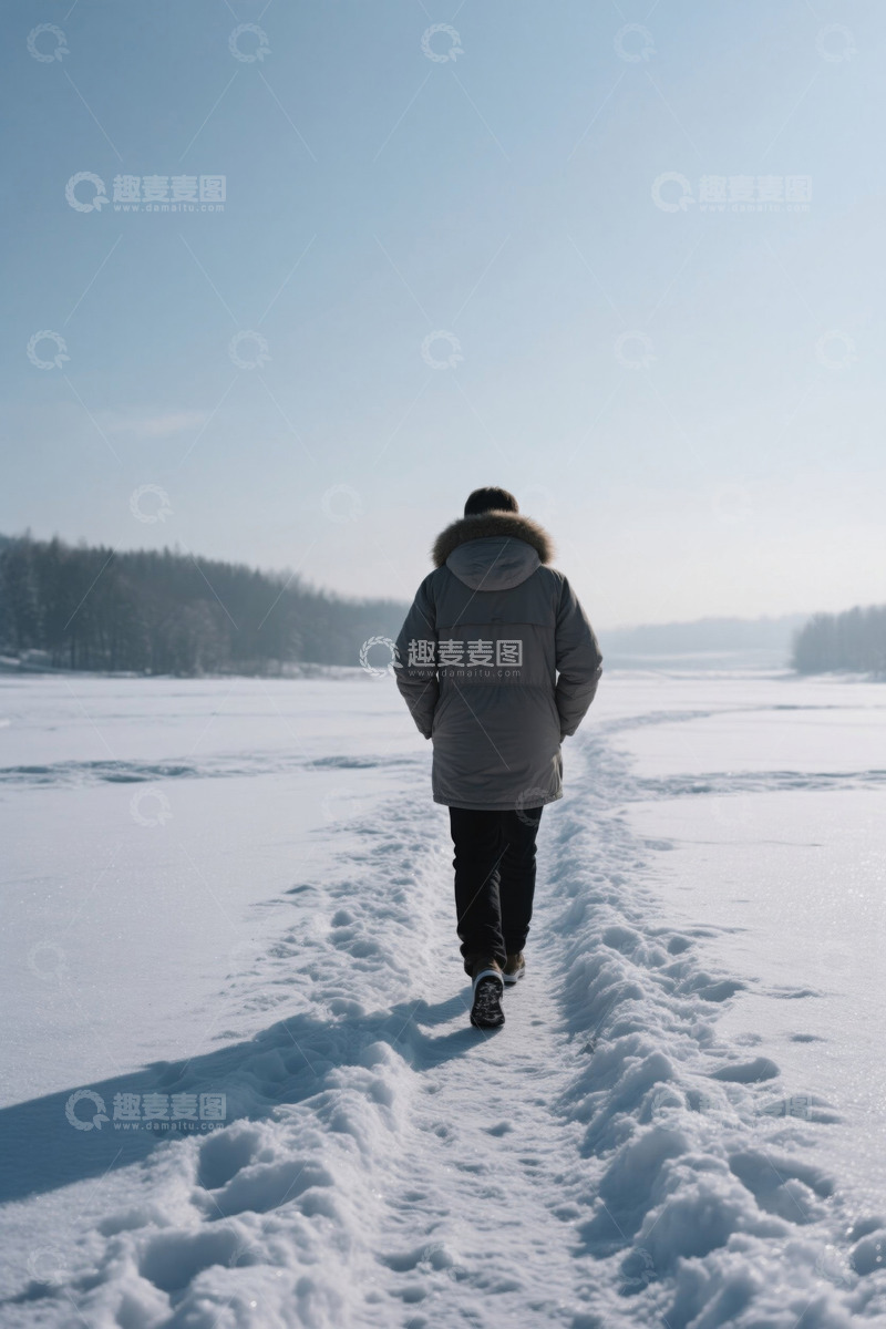 高清大图下载【趣麦麦图】户外雪地中行走的人