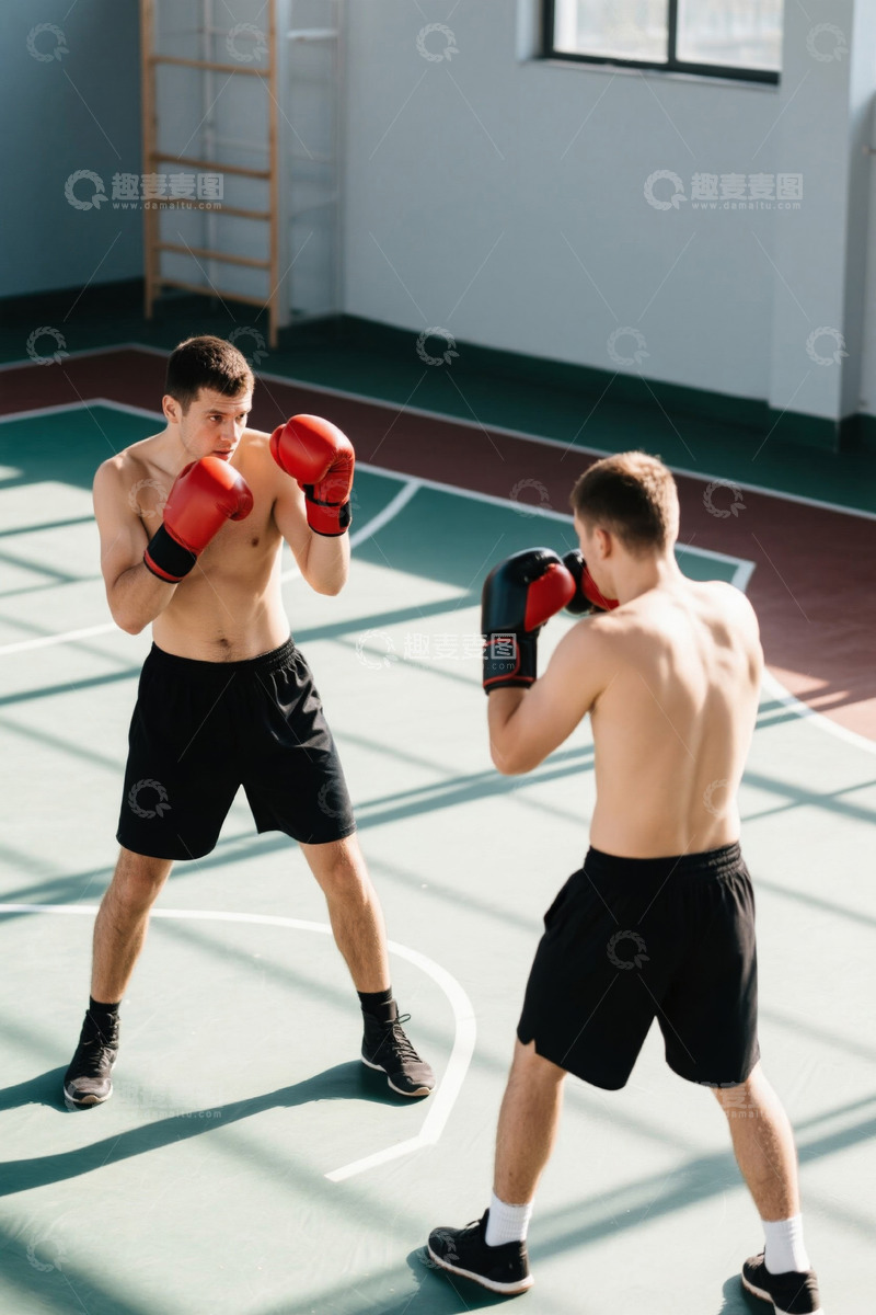 高清大图下载【趣麦麦图】男性拳击手健身房对练