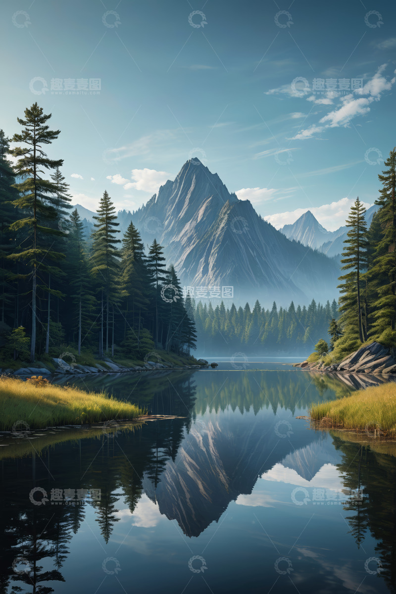 高清大图下载【趣麦麦图】山林湖泊自然风光全景