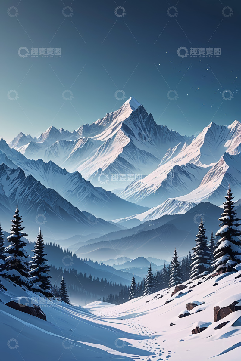 高清大图下载【趣麦麦图】雪山森林户外雪景