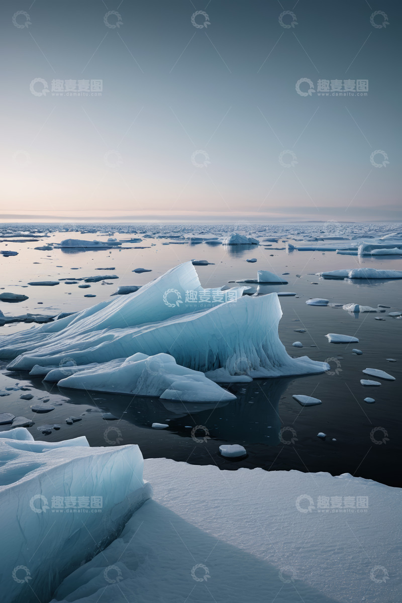 高清大图下载【趣麦麦图】海上漂浮的冰块与冰山景观