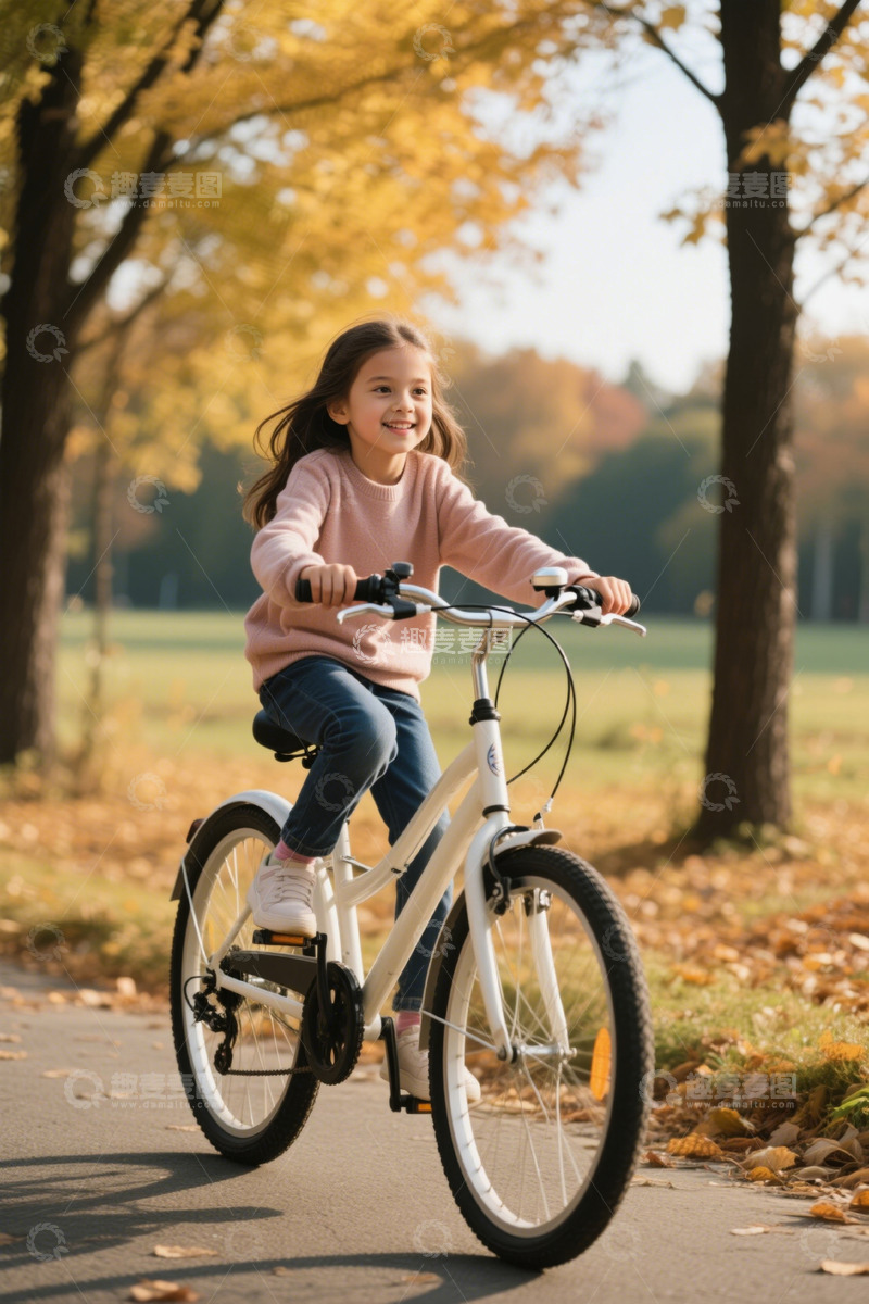 高清大图下载【趣麦麦图】女孩户外骑行秋日公园场景