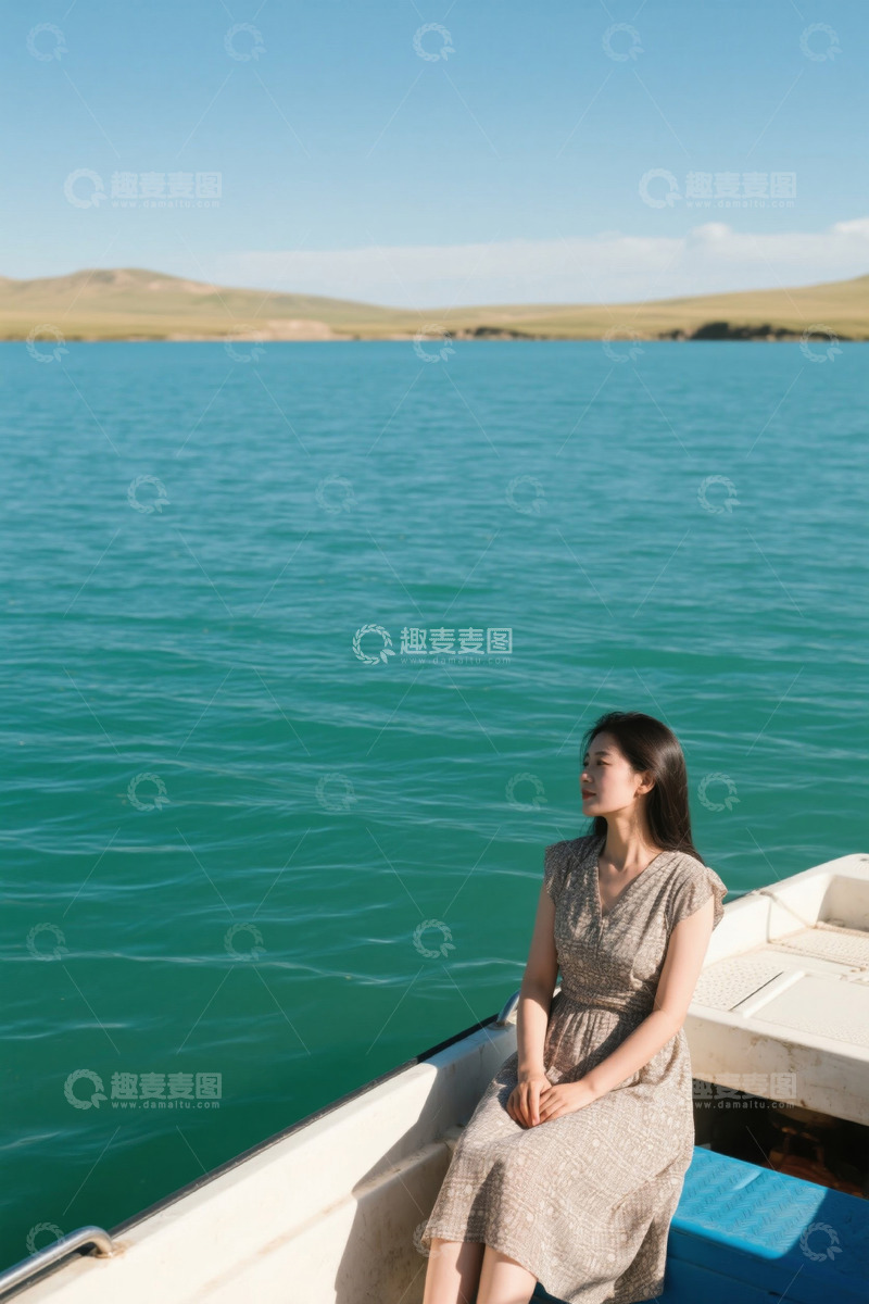 高清大图下载【趣麦麦图】女子乘船赏湖景