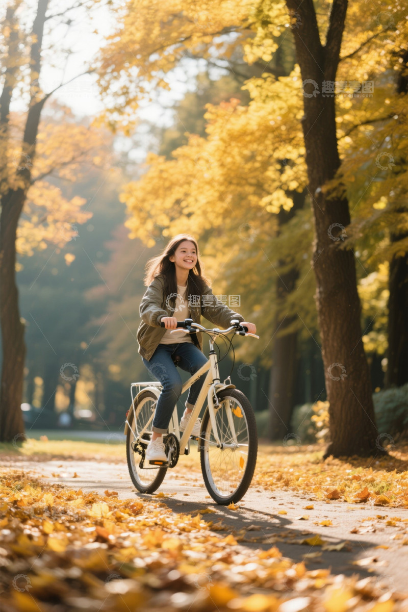 高清大图下载【趣麦麦图】女孩秋日公园骑行