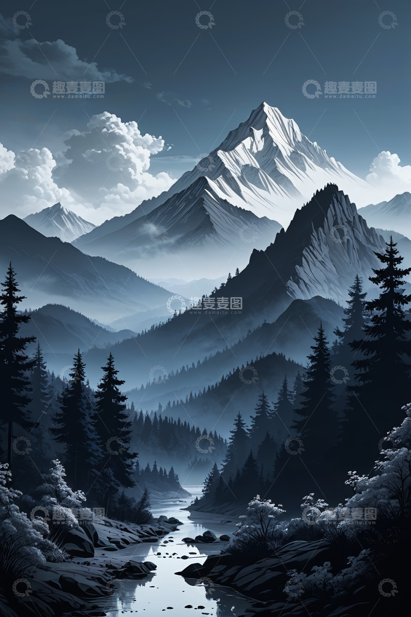 高清大图下载【趣麦麦图】山间河流森林自然风光