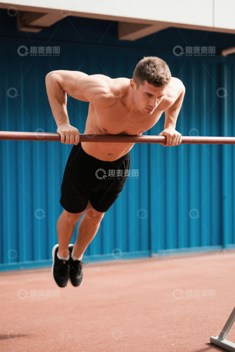 高清大图下载【趣麦麦图】男性户外双杠健身锻炼