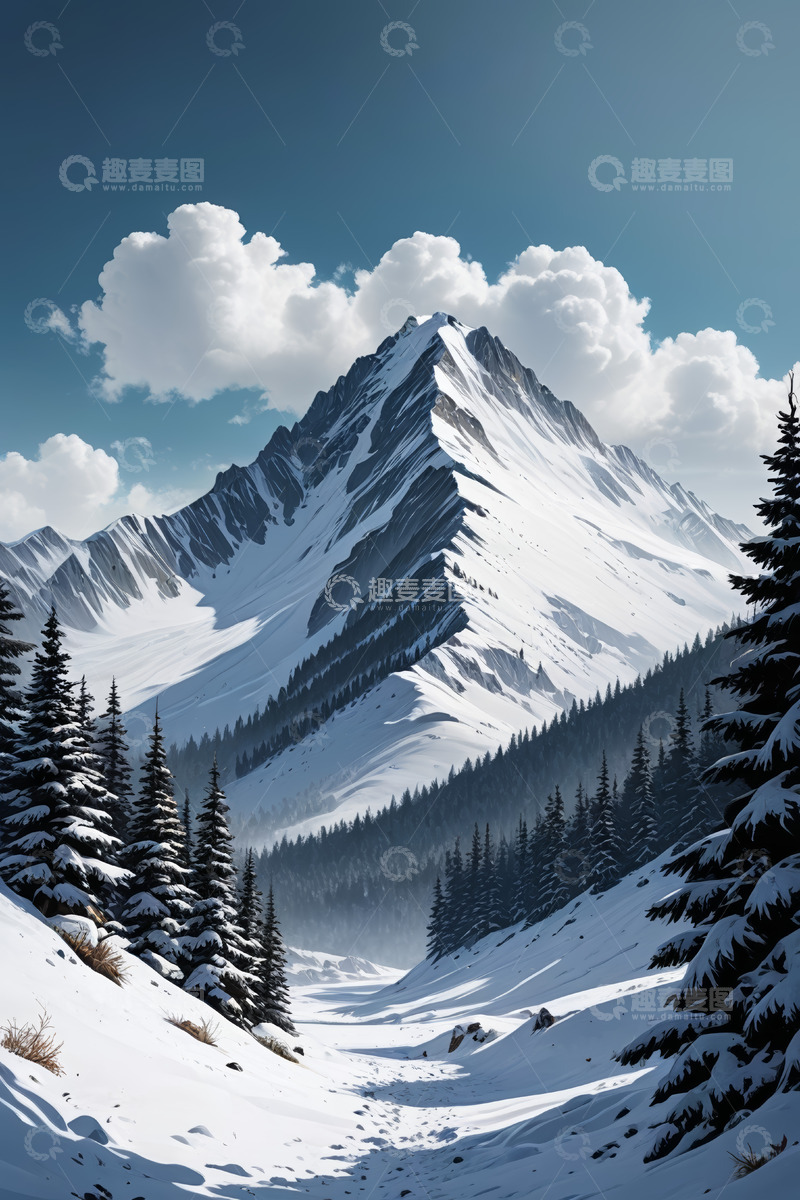 高清大图下载【趣麦麦图】雪山森林户外风景