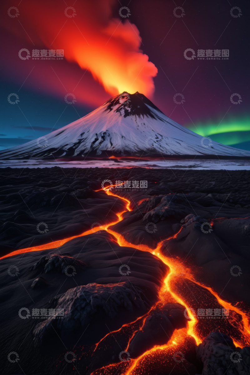 高清大图下载【趣麦麦图】冰岛火山喷发熔岩流淌景象