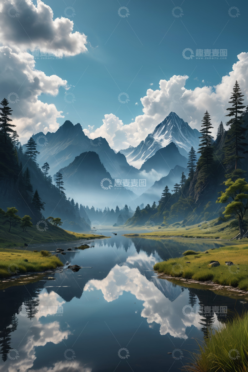 高清大图下载【趣麦麦图】山间湖泊自然风光