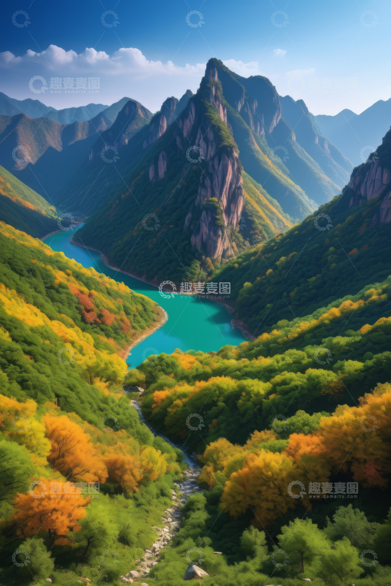 高清大图下载【趣麦麦图】青山绿水间的多彩山林景观