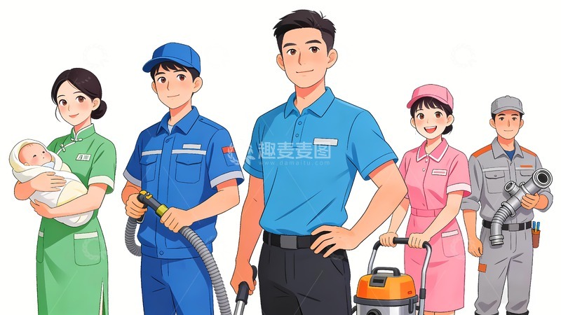 高清大图下载【趣麦麦图】几名家政服务人员