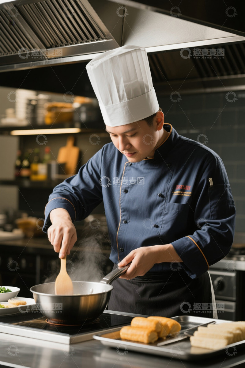 高清大图下载【趣麦麦图】厨师在厨房烹饪美食