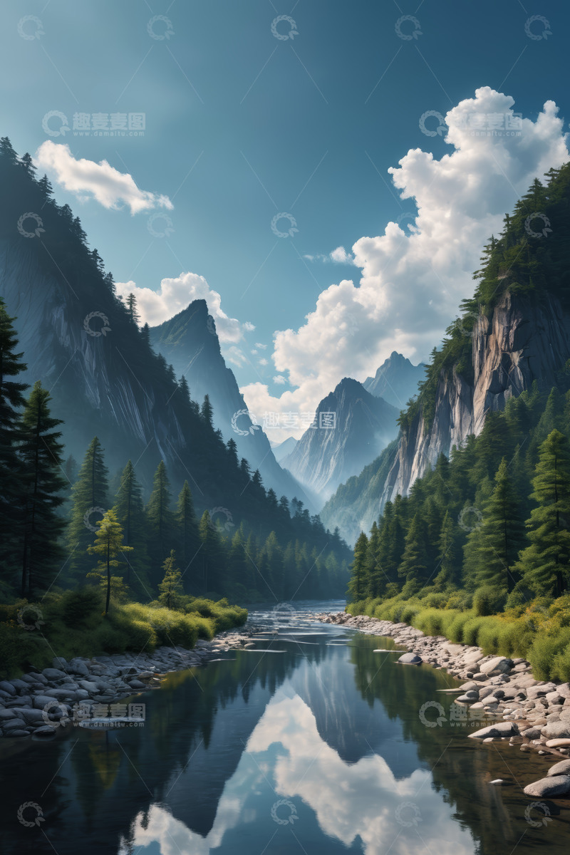 高清大图下载【趣麦麦图】山谷河流森林自然风光