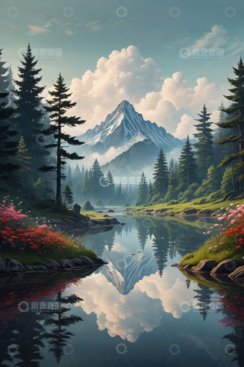 高清大图下载【趣麦麦图】山林湖泊自然风光全景