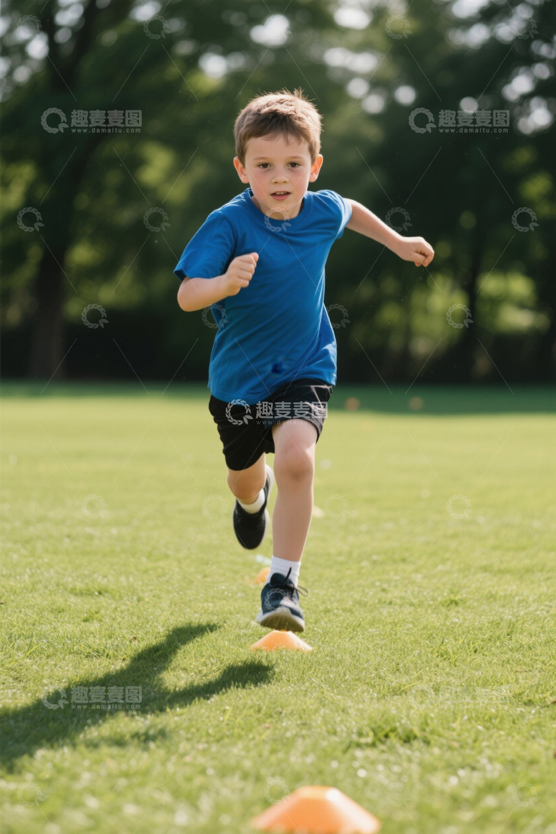 高清大图下载【趣麦麦图】户外草地男孩跑步训练