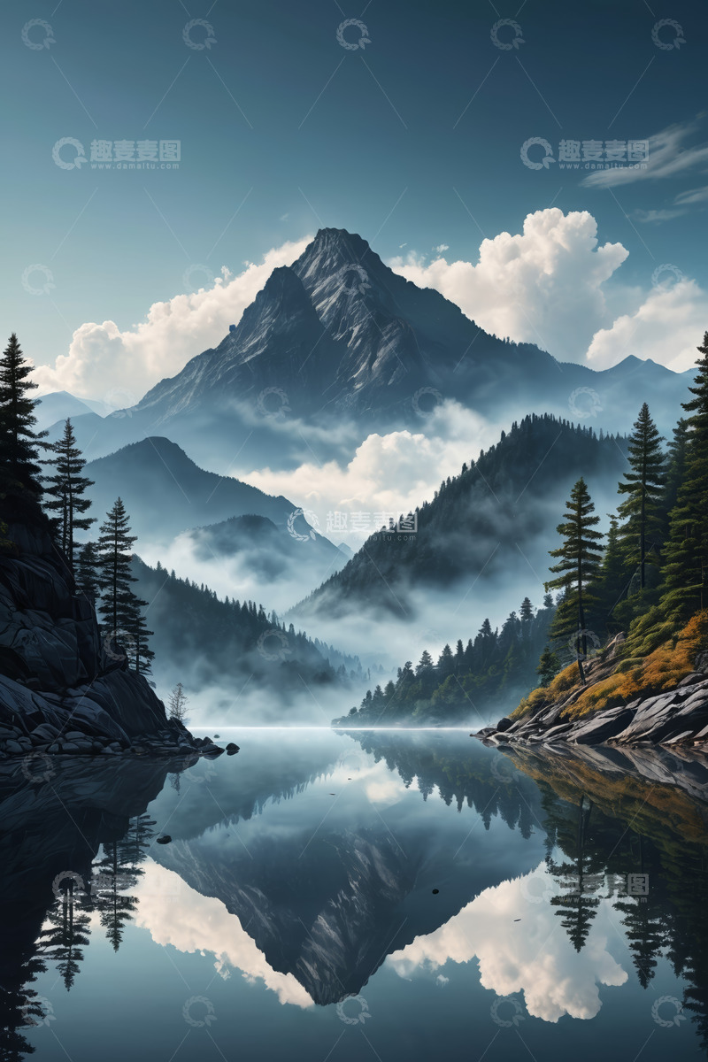 高清大图下载【趣麦麦图】山间湖泊自然风光全景