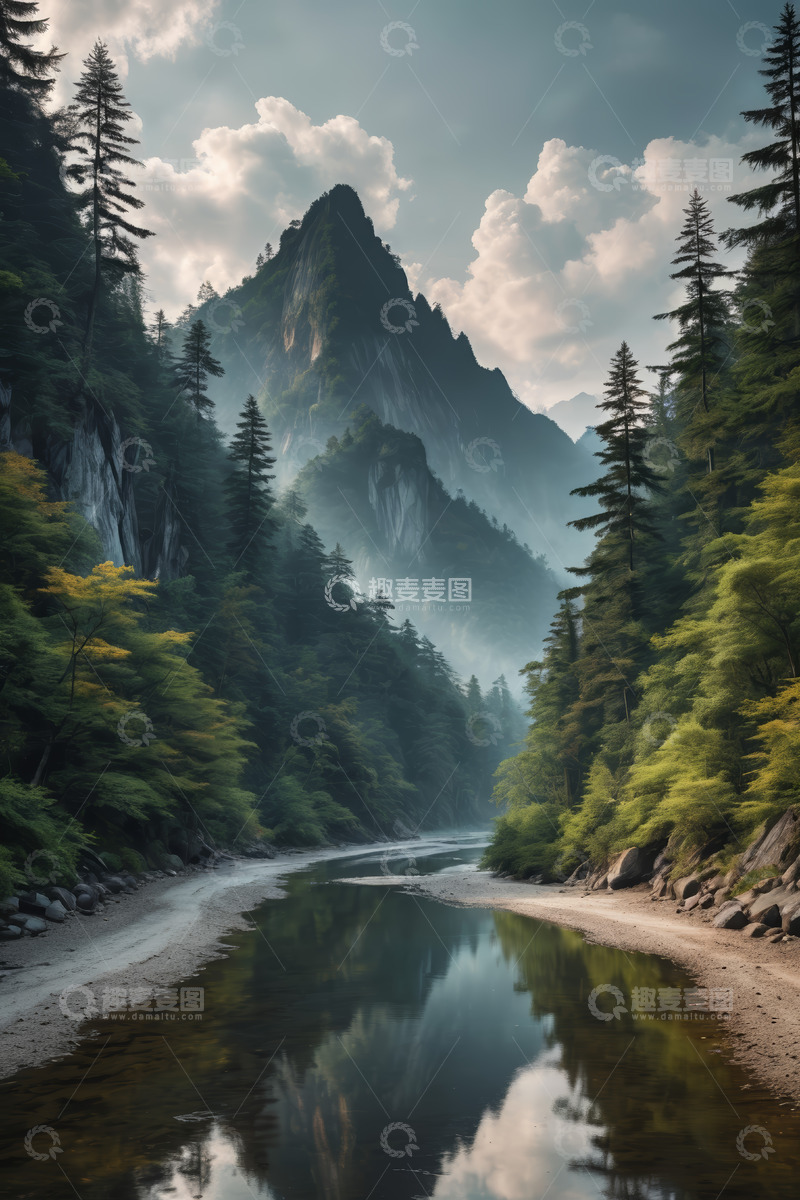 高清大图下载【趣麦麦图】山林间河流自然风光