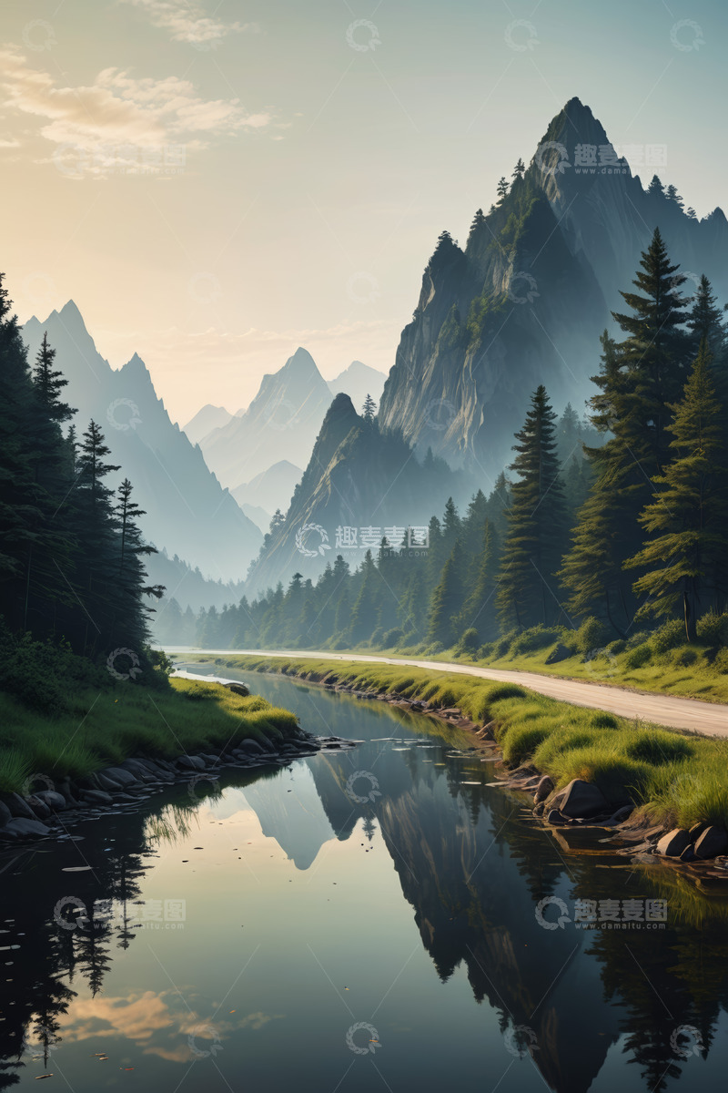 高清大图下载【趣麦麦图】山间河流森林自然风光