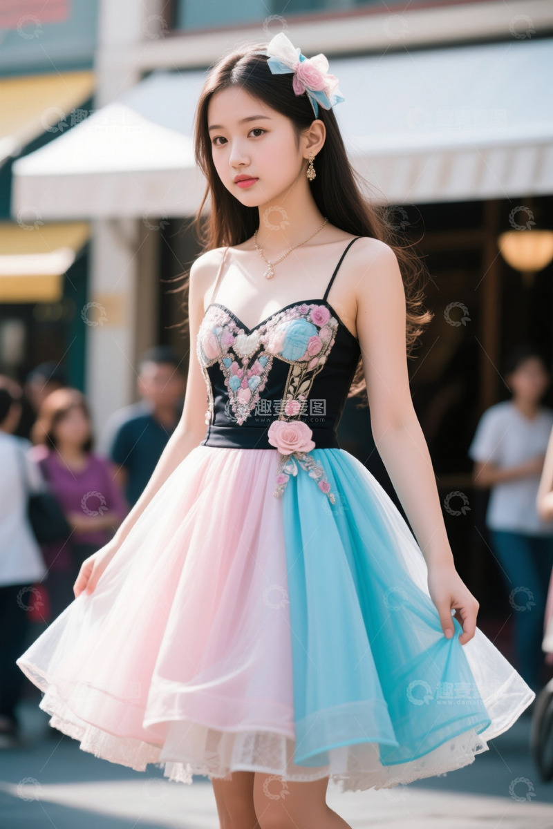 高清大图下载【趣麦麦图】户外身着洛丽塔裙的年轻女性