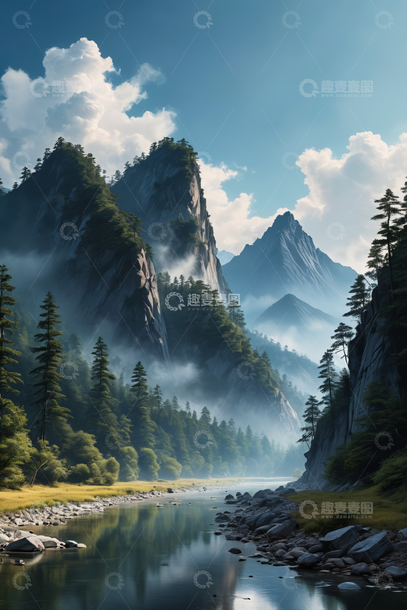 高清大图下载【趣麦麦图】山林间河流自然风光