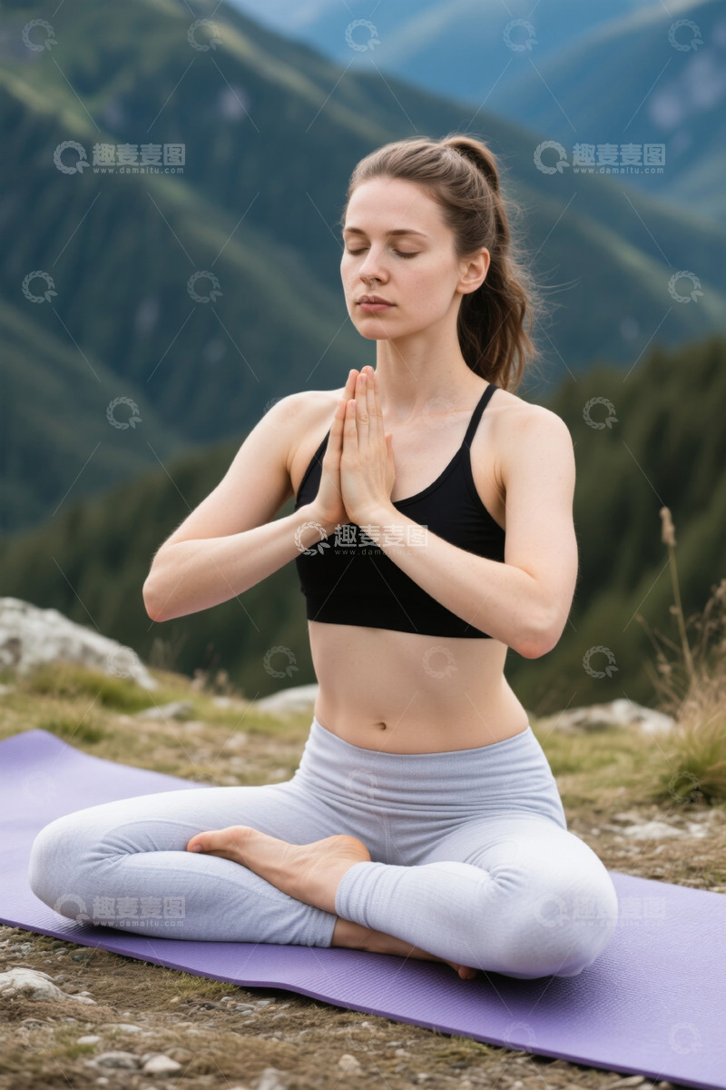高清大图下载【趣麦麦图】户外山间女子做瑜伽冥想