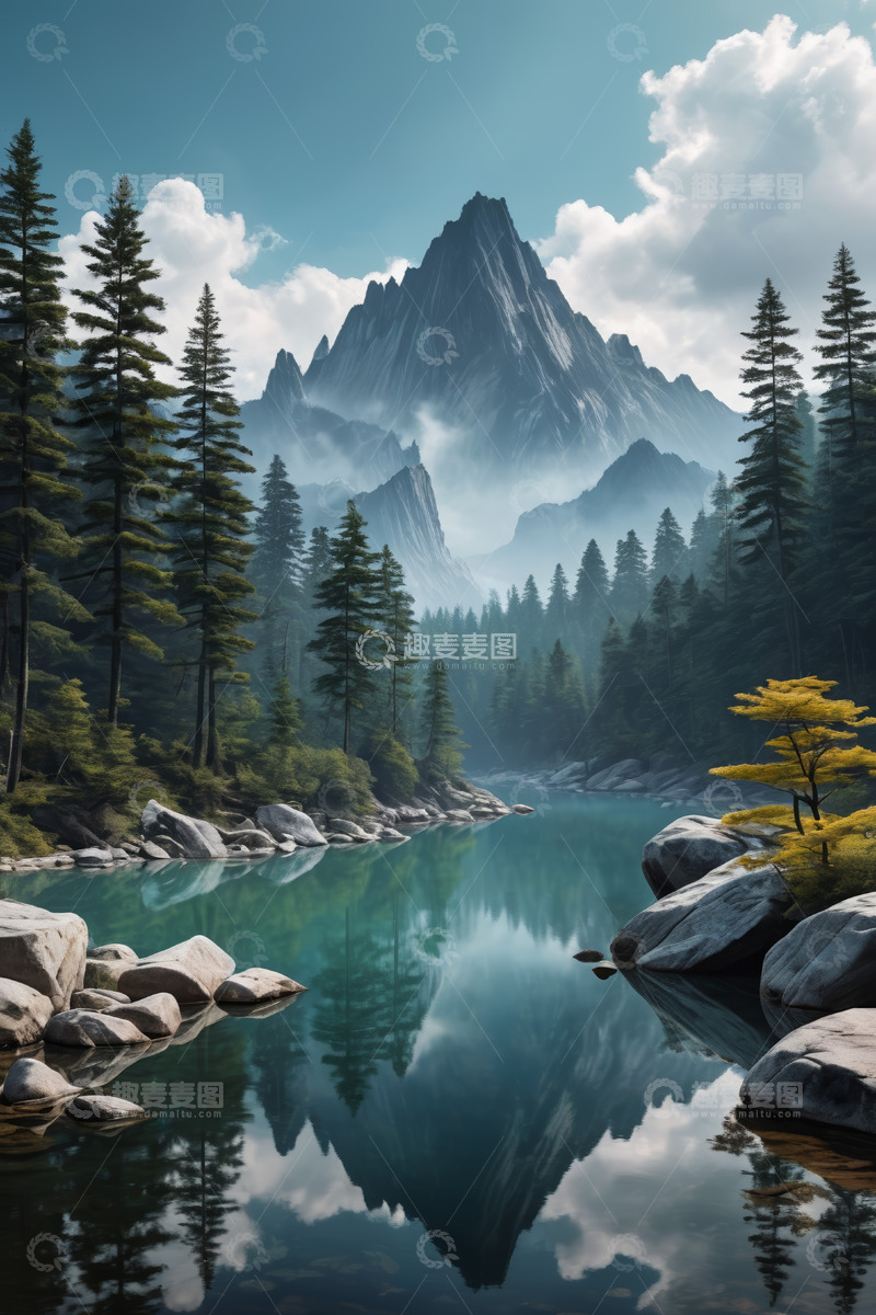 高清大图下载【趣麦麦图】山林间宁静湖泊自然风光