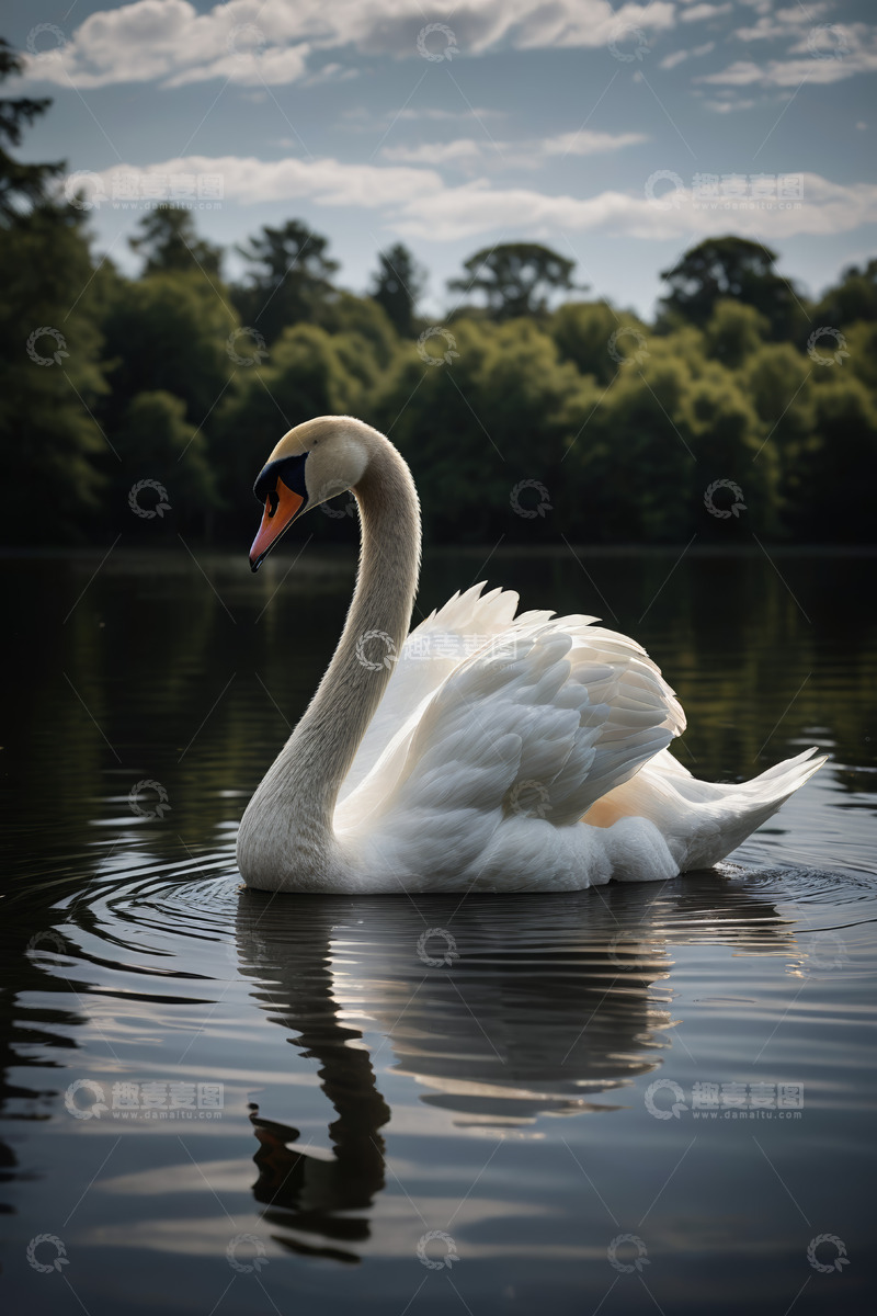 高清大图下载【趣麦麦图】湖面上优雅游动的白天鹅