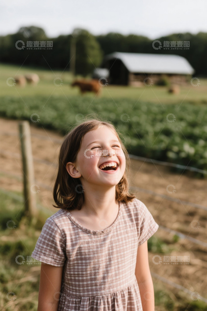 高清大图下载【趣麦麦图】田野中欢笑的小女孩