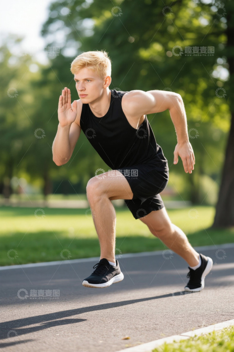 高清大图下载【趣麦麦图】户外金发男子跑步健身